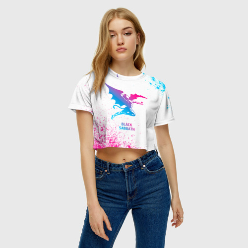 Женская футболка Crop-top 3D Black Sabbath neon gradient style, цвет 3D печать - фото 3