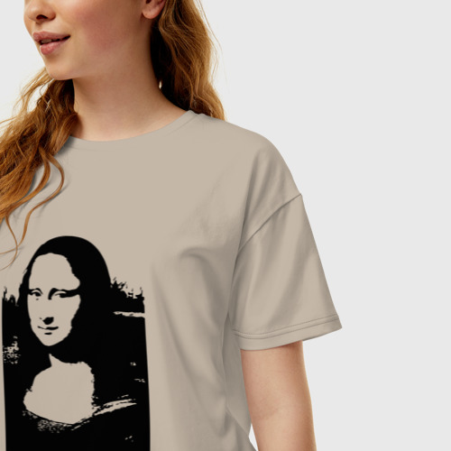 Женская футболка хлопок Oversize с принтом Mona Lisa in black white, фото на моделе #1