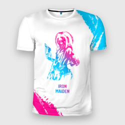 Мужская футболка 3D Slim Iron Maiden neon gradient style