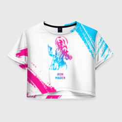 Женская футболка Crop-top 3D Iron Maiden neon gradient style