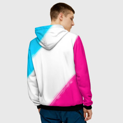 Толстовка с принтом Skillet neon gradient style для мужчины, вид на модели сзади №2. Цвет основы: черный