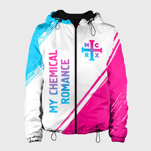 Женская куртка 3D My Chemical Romance neon gradient style: надпись, символ, цвет черный