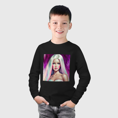 Детский лонгслив хлопок Барби с распущенными волосами, цвет черный - фото 3