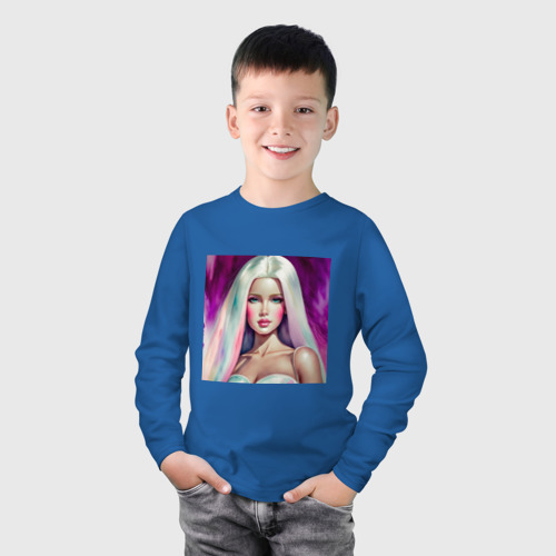 Детский лонгслив хлопок с принтом Барби с распущенными волосами, фото на моделе #1