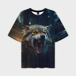 Мужская футболка oversize 3D Волк рассвет