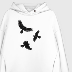 Худи с принтом Птицы черные вороны для женщины, вид на модели спереди №2. Цвет основы: белый