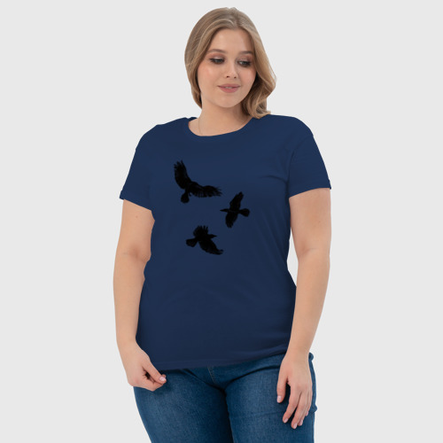 Женская футболка хлопок с принтом Птицы черные вороны, фото #4