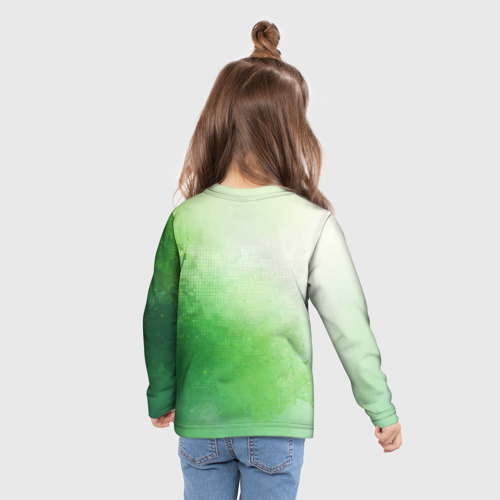 Детский лонгслив 3D с принтом Зелёные пиксели, вид сзади #2