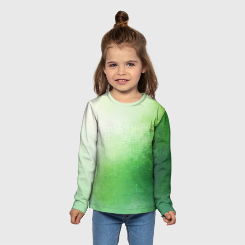 Детский лонгслив 3D с принтом Зелёные пиксели, вид сбоку #3
