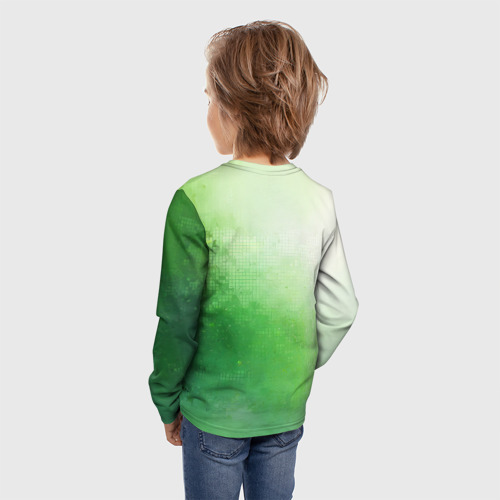 Детский лонгслив 3D с принтом Зелёные пиксели, вид сзади #2