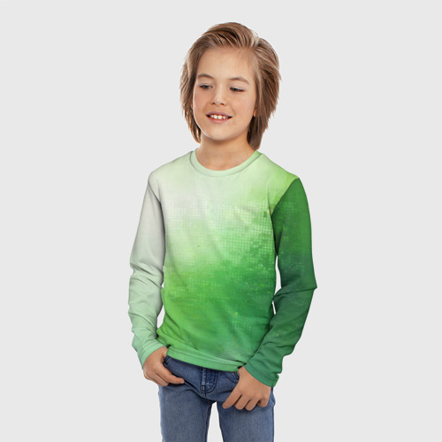 Детский лонгслив 3D с принтом Зелёные пиксели, фото на моделе #1
