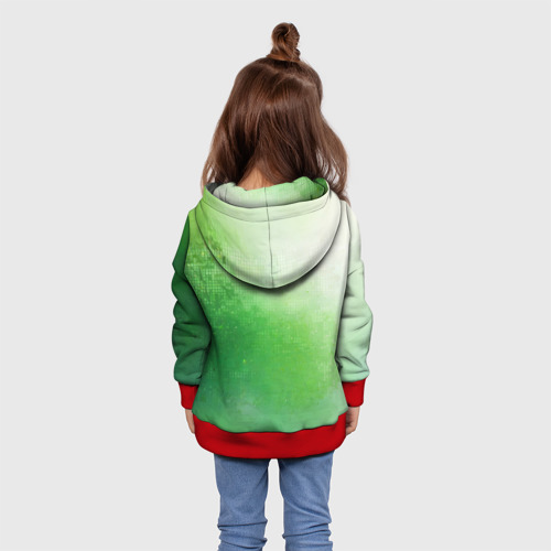 Детская толстовка 3D с принтом Зелёные пиксели, вид сзади #2