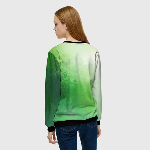 Женский свитшот 3D с принтом Зелёные пиксели, вид сзади #2