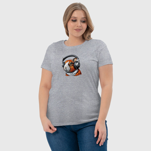 Женская футболка хлопок Грызун в наушниках, цвет меланж - фото 6