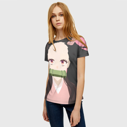 Женская футболка 3D Клинок рассекающий демонов Нэдзуко, цвет 3D печать - фото 3