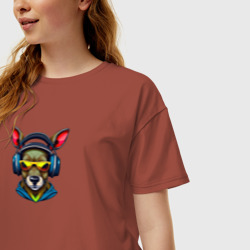 Женская футболка хлопок Oversize Кенгуру и наушники - фото 2