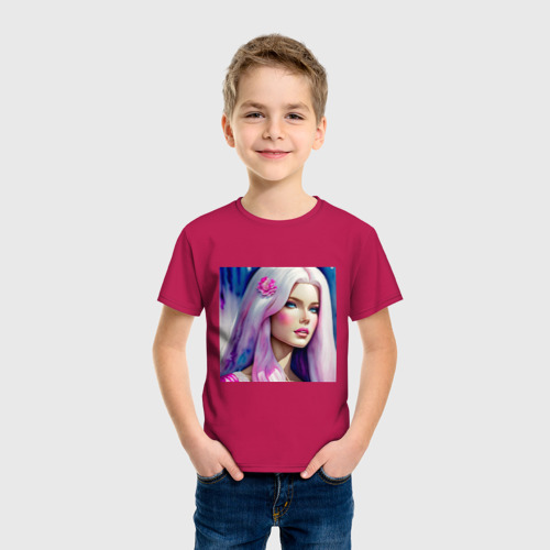 Детская футболка хлопок с принтом Барби с цветком, фото на моделе #1