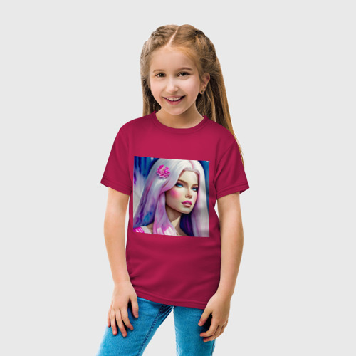 Детская футболка хлопок с принтом Барби с цветком, вид сбоку #3