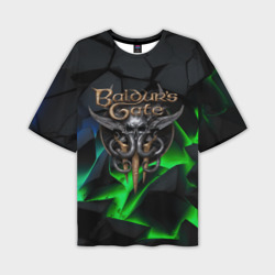 Мужская футболка oversize 3D Baldurs Gate 3 black blue neon