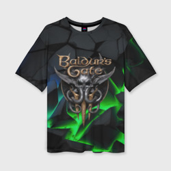 Женская футболка oversize 3D Baldurs Gate 3 black blue neon