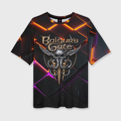 Женская футболка oversize 3D Baldurs Gate 3 orange abstract