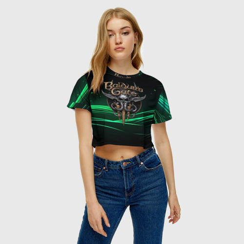 Женская футболка Crop-top 3D Baldurs Gate 3  dark green, цвет 3D печать - фото 4