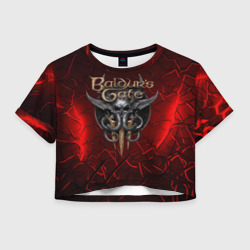 Женская футболка Crop-top 3D Baldurs Gate 3  logo red