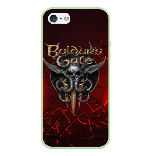 Чехол для iPhone 5/5S матовый Baldurs Gate 3  logo red, цвет салатовый