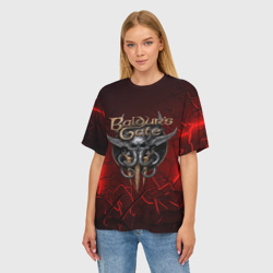 Женская футболка oversize 3D Baldurs Gate 3  logo red - фото 2