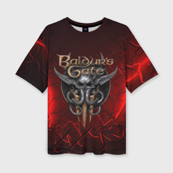 Женская футболка oversize 3D Baldurs Gate 3  logo red