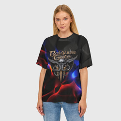 Женская футболка oversize 3D Baldurs Gate 3 blue red fire - фото 2