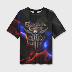 Женская футболка oversize 3D Baldurs Gate 3 blue red fire
