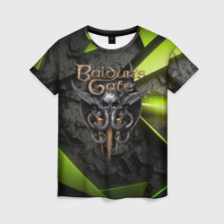 Женская футболка 3D Baldurs Gate 3  logo green abstract