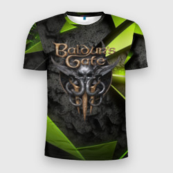 Мужская футболка 3D Slim Baldurs Gate 3  logo green abstract