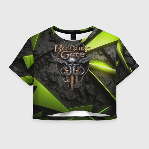 Женская футболка Crop-top 3D Baldurs Gate 3  logo green abstract, цвет 3D печать