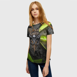 Женская футболка 3D Baldurs Gate 3  logo green abstract - фото 2