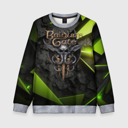 Детский свитшот 3D Baldurs Gate 3  logo green abstract