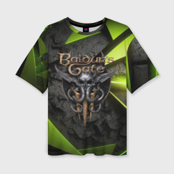 Женская футболка oversize 3D Baldurs Gate 3  logo green abstract