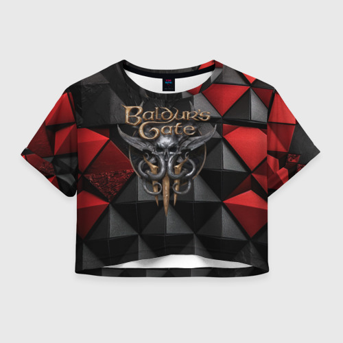 Женская футболка Crop-top 3D Baldurs Gate 3  logo red black, цвет 3D печать