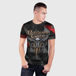 Мужская футболка 3D Slim Baldurs Gate 3  logo red black - фото 2