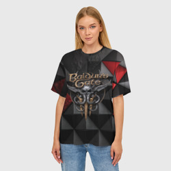 Женская футболка oversize 3D Baldurs Gate 3  logo red black - фото 2