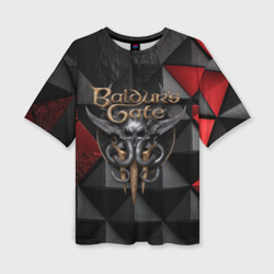 Женская футболка oversize 3D Baldurs Gate 3  logo red black