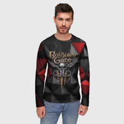 Мужской лонгслив 3D Baldurs Gate 3  logo red black - фото 2