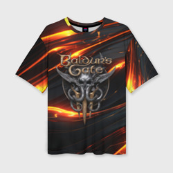 Женская футболка oversize 3D Baldurs Gate 3  logo gold