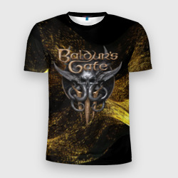 Мужская футболка 3D Slim Baldurs Gate 3  logo gold black