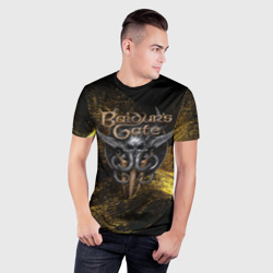 Мужская футболка 3D Slim Baldurs Gate 3  logo gold black - фото 2