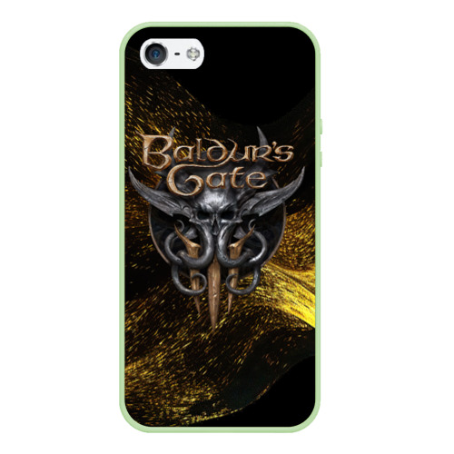 Чехол для iPhone 5/5S матовый Baldurs Gate 3  logo gold black, цвет салатовый