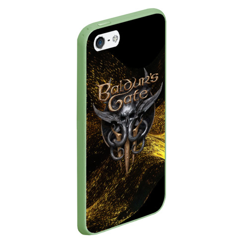 Чехол для iPhone 5/5S матовый Baldurs Gate 3  logo gold black, цвет салатовый - фото 3