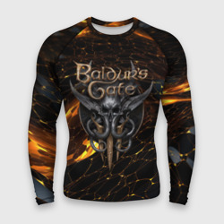 Мужской рашгард 3D Baldurs Gate 3 logo gold and black