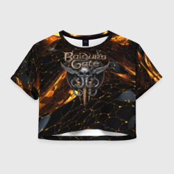 Женская футболка Crop-top 3D Baldurs Gate 3 logo gold and black